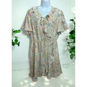 Liberty Love Floral Dress Sz XL V-Neck Flutter Short Sleeve Knee Length New